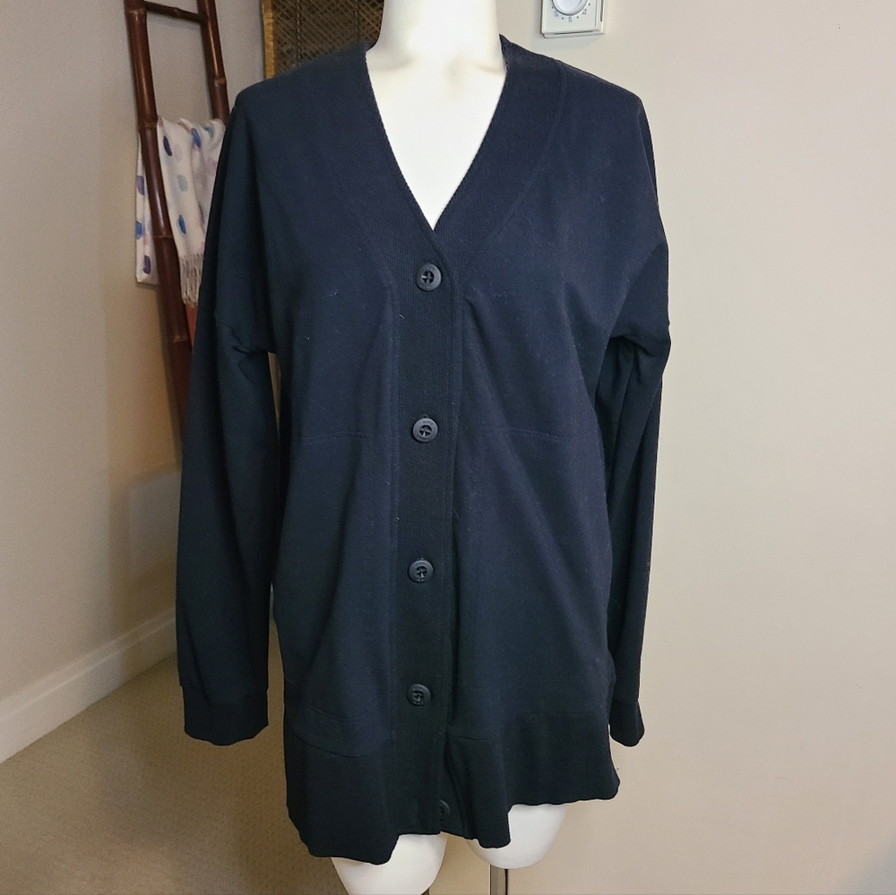 MPG Black Button Down V Neck Sweater/Jacket Cotton/Lycra Blend Size S